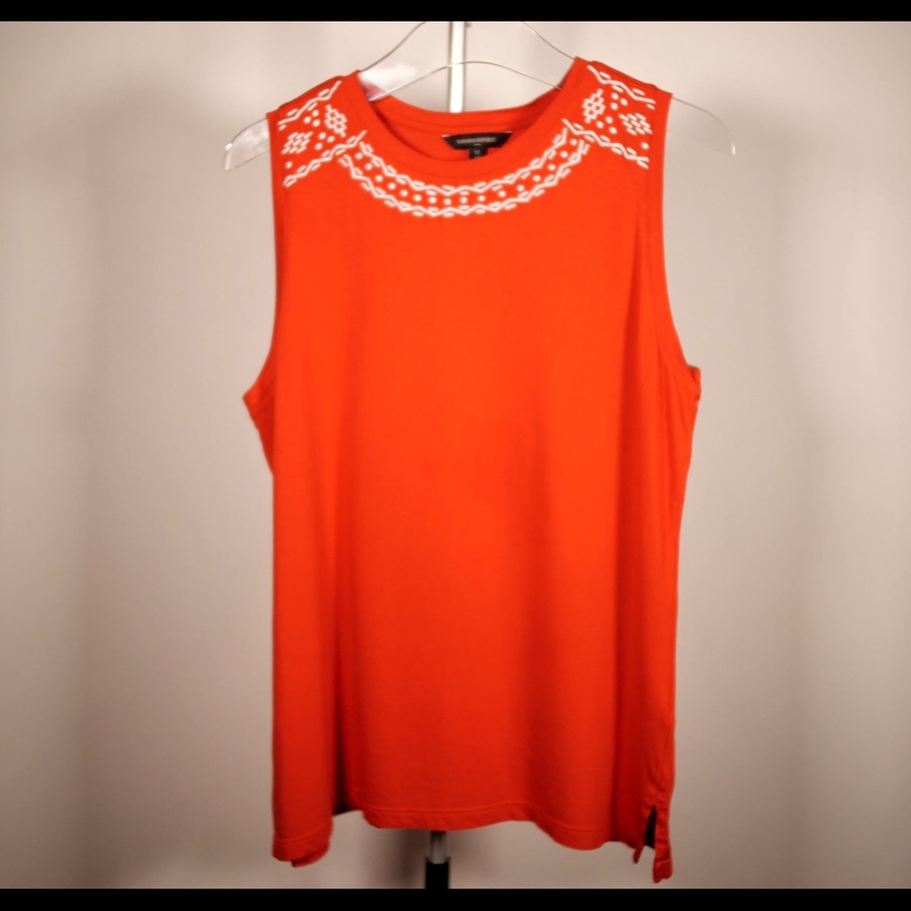 Banana Republic red tank top with embroidery detail